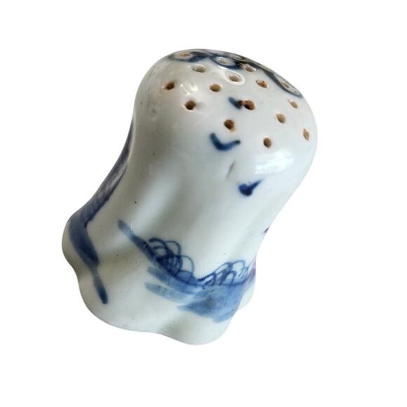 Antique Japanese Transferware Blue Flow Potpourri Holder Birds Tea House - Picture 2 of 12